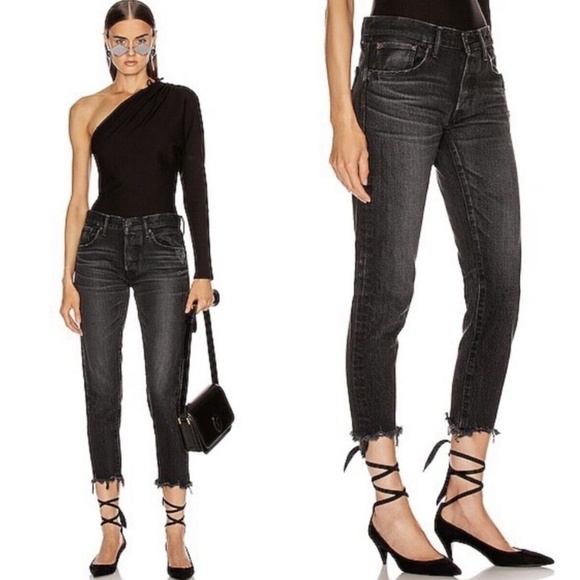 MOUSSY VINTAGE MV Staley Tapered Ankle Jeans Black Raw Hem Size 25 NWT